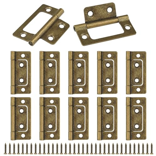 JJWNMLL Door Hinges 12pcs, Ancient Bronze Flush Hinges-51 * 25mm(2Inch) | Flush Mount Hinges with Screws for Cabinet, Closet, Windows, Drawer, Boxe, Wardrobe