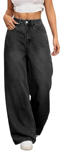 OYICAI Pantalon Denim Baggy Femme Large Jambe Y2K Vintage 90s Hip Hop Laisé Streetwear Rétro Vêtements de Rue rétro décontractés Années 2000 surdimensionnés Style Skateur,E20 Noir,XS