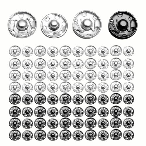 40 Pairs Sew on Snap Buttons, Metal Poppers Fasteners, Anti-Exposure Invisible Snaps, Press Studs Snaps Fasteners Buttons for Clothes Purse Handbag Craft DIY Supplies(Black + Silver)