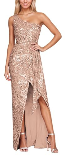 Vestido Largo y Ajustado con Lentejuelas para Mujer, Estilo de Hombro asimétrico, sin Mangas, con Abertura y Espalda Descubierta, para Fiestas de Carnaval y Eventos Formales