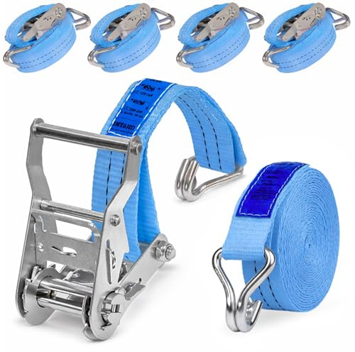 Transport Belts with Tensioner 6m 2000kg 35mm - Set of 4 Pieces - Transport Belt with Load Security Buckle - Blue