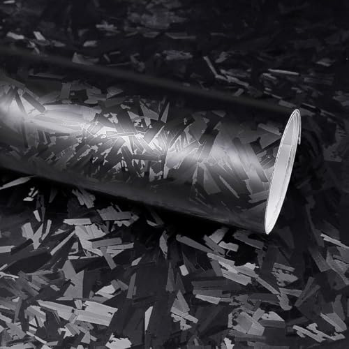 Lypumso Noir Mat Covering Carbone Forgé 30 x 150 cm, Covering Voiture Adhésif avec Technologie de Libération d'air, Film Protection Intérieure et Extérieure pour Voitures, Motos et Vélos