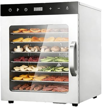 Deshidratador De Alimentos De 8 Niveles︱Secador De Frutas Para El Hogar Con 6 Plantas Acero Inoxidable︱Deshidratador De Frutas y Verduras Control De Temperatura 30-90°c︱Ideal Para Frutas