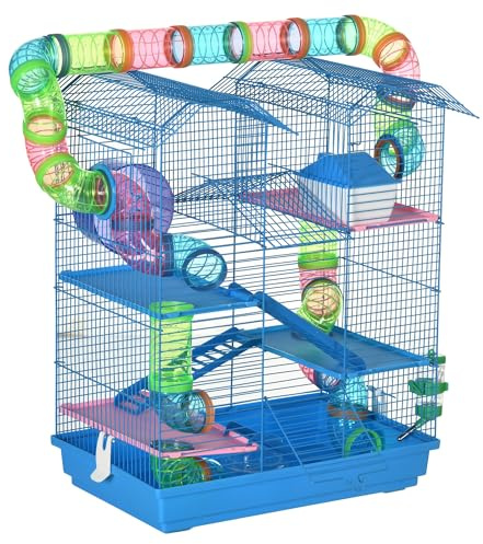 PawHut Jaula para Hámster de 5 Niveles con Túnel 47x30x59 cm Azul