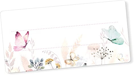 itenga 40x Buchetiketten Heftetiketten 9x4,5cm I Schulheft Etiketten I Namensschild beschreibbar selbstklebend Aufkleber aus Haftpapier (Schmetterling)