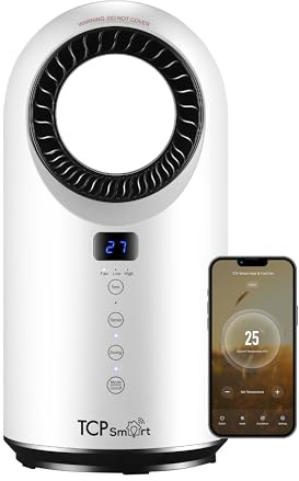 TCP Smart Portable Bladeless Heater Fan 1500w White with App, WiFi, 2 Heat Modes & 1 Cool Mode, Voice Control Works with Alexa, Google Home & Siri Shortcuts, LED Display, Smart Schedules & Timers
