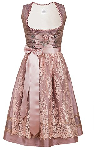 Edelnice Trachtenmode Exklusives Designer Midi Dirndl Madeleine inkl. Spitzen Dirndlschürze und Charivari Gr. 32-56, Rosa, 56
