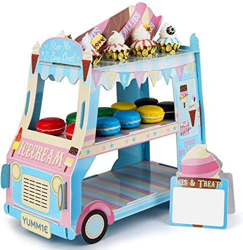 Tortenständer aus Karton Etagere, Cupcake Ständer Kindergeburtstag Wagendesign, 3-Stöckiger Cupcake/Eistüte Halter Ständeraus Pappe für Gebäck Dessert Muffinständer, Party, Hochzeit, Babypartys