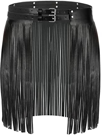 PLATEYTR Damen Punk Fransen PU Leder Rock Gürtel Quaste Bikini Club Party Gürtel für Frauen und Mädchen für Rock Kleid Jeans Hose Fasching Party Kostüm（Schwarz）