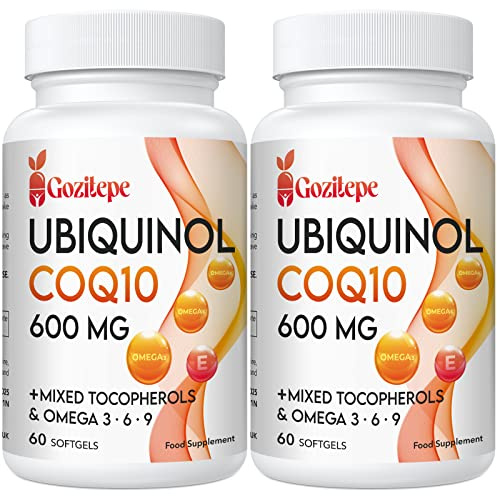 Ubiquinol CoQ10 600mg Softgels with Omega 3, 6, 9 & Vitamin E, 30 Servings Coenzyme Q10 (Active Antioxidant Form) for Higher Absorption, Heart & Energy Production (60 Count (Pack of 2))