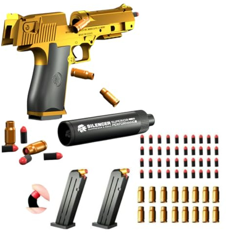 Toy gun with soft bullets,Foam Blasters,toy gun with ejectable magazine and bullets-1:1 size toy gun for safety training or play Outdoor Indoor Fun-unique gift（gold）