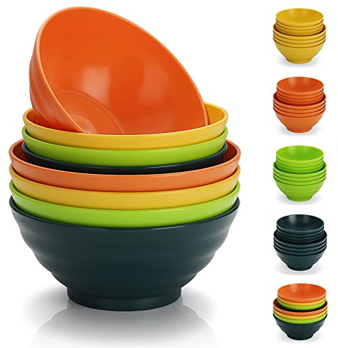 Evanda Plastic Bowls Set of 8 Pieces, 2 Sizes 500/1000ml Unbreakable Reusable Light Weight Bowl for Cereal, Noodle, Soup, Pasta, Ramen, Popcorn, Fruit, Salad and All Purpose