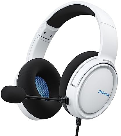 BINNUNE Cascos Gaming, Auriculares Gaming con Micrófono, Premium Stereo, Orejeras Ligero Cómodo, para Ps4 Ps5 Xbox PC NS Tableta Laptop - Blanco