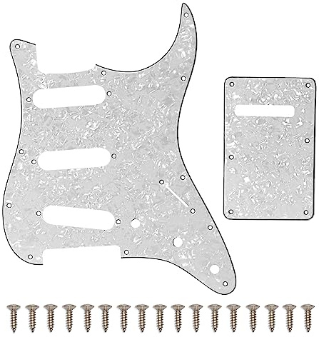 SAPHUE 11 Holes Strat Electric Guitar Pickguard and BackPlate Set for Fender US/Mexico Made Standard Stratocaster Modern Style Guitar Parts (SSS,3Ply White Pearl)