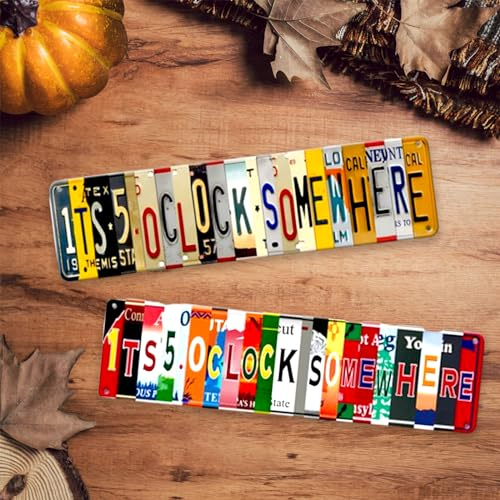 ZALHIN 2 Pezzi Targa Personalizzata Metallo Vintage - ITS 5 O CLOCK SOMEWHERE Targhe Decorazioni Parete, Quadri Vintage Targhe in Latta, Decorazioni Vintage per Cucina Lavanderia Angolo Bar Per Casa