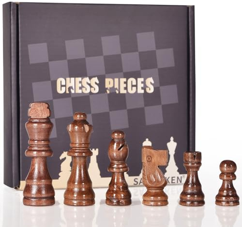 SANCHKEN 32 delar schackpjäser i trä 7,6 cm handgjorda schackmän (endast delar) Tournament Staunton Chessmen med förvaringsväska med King Figures schackspel schacktillbehör