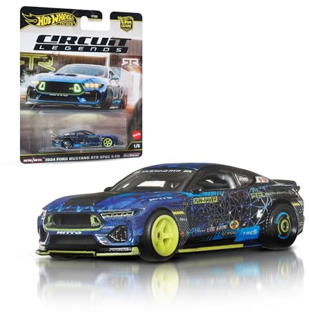 Hot Wheels Mustang Drift Voiture Premium Car Culture à Collectionner, modèle en métal à l’échelle 1/64, véhicule Circuit Legends avec pneus Real Riders, JBK48