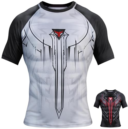 Mytra Fusion Rashguard BJJ Breathable & Ultra Lightweight Maglia Compressione Uomo MMA Rashguard per Palestra, Allenamento, Corsa e Ciclismo (IT, Testo, M, Regular, Regular, White/Black)