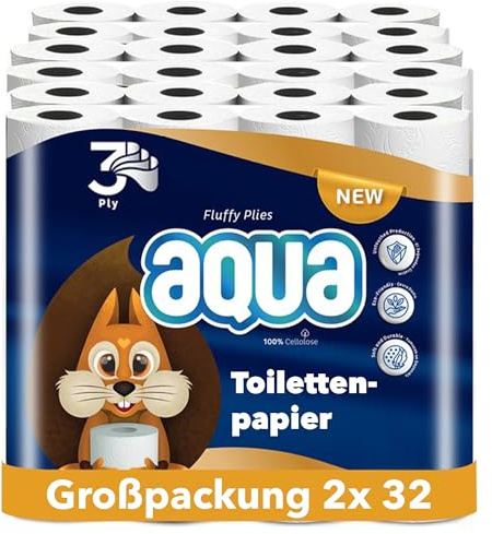 AQUA Triple Soft Toilettenpapier- 64 Rollen WC-Papier - 3-lagig