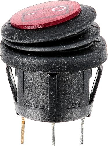 Restagraf - Interrupteur Électrique à Bascule Étanche à Lumière Rouge - 3 Broches - Connexion Cosse Plate - Trou de Diamètre 20 mm - 15 A - 12 V - Réf. 17488 - Blister de 1
