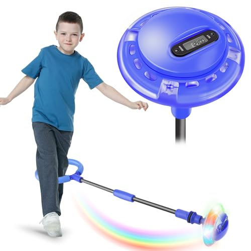 Kinder Blinkender Springring Fußkreisel mit Zähler, Timer, Kalorienzähler, Swing Wheel mit Lichtrad, Spielzeug Geschenke für Mädchen 6-12 Jahren, Weihnachten Ostern Ferien Geburtstag Geschenke (Blau)