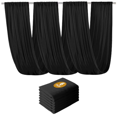Highdi 6 Pezzi Tende da Soffitto per Matrimoni, Tessuto per Drappeggio per Arco Nuziale in Chiffon Tulle Matrimonio Soffitto per Tende per Cerimonie Feste Decorazioni (160 * 600cm,Nero)
