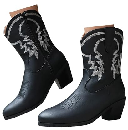 Xbemkste ankelstövlar dam cowboystövlar broderi halvskaft bekväm klack ankelstövlar västerländska stövlar eleganta damstövlar korta skaft kängor ankelstövlar