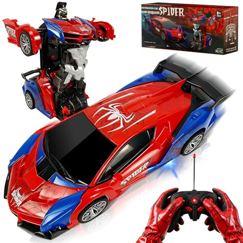Gozuein Macchina Telecomandata Trasforma Giocattoli, RC Auto con Design Spider, Rotazione 360° 2.4GHz Macchina Radiocomandata con Effetto Luce e Suono per Regalo Compleanno Natale