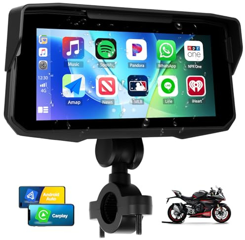 SIXWIN Sistema de navegación GPS para motocicleta de 6.86 pulgadas con CarPlay inalámbrico y Android Auto, pantalla táctil impermeable IP68, Bluetooth, monitoreo de presión de neumáticos, espejo de