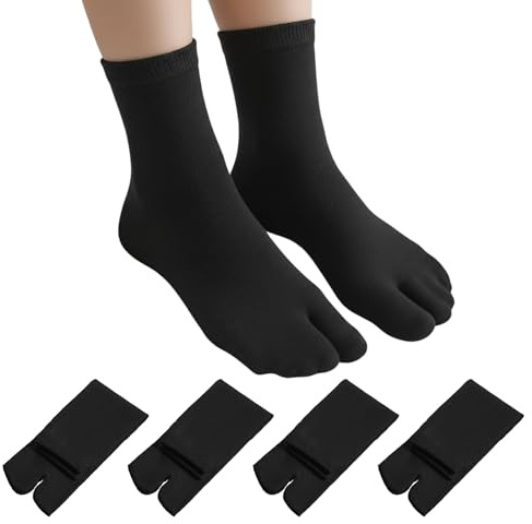 Andibro 4 Pairs Japan Flip Flop Tabi Socks, Japanese Toes Separated Tabi Socks Cotton Elastic Split Toe Sock for Men Women Geta Samurai