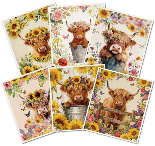 PRESSINART 6 unidades 6 estilos Paño de Cocina de Vaca Paños de Cocina Suecos Reutilizables Toallas de Lavado Patrón Mixto de Vaca Girasol Rosa Esponja de Celulosa Rectangular Lavable para Limpieza de
