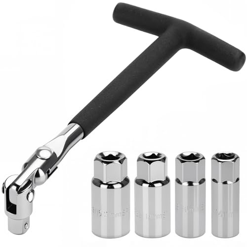 Sukudon Clé à bougie Set, 14/16/ 18/ 21 mm Universel Clé à bougie mate - Noir Outils, Ensemble de clé à bougie en T pour voiture et moto Tondeuse à gazon