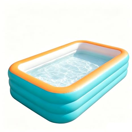 Piscine Enfant Gonflable Rectangulaire, Pataugeoire Gonflable Adulte 210cm Grande Pataugeoire Familiale, Bassin Aquatique à Parois Épaissies pour Jardin, Extérieur et Fêtes d’Été