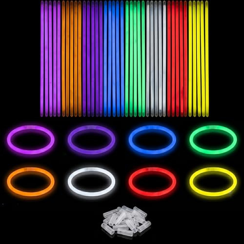 Takit Braccialetto fluorescente luminoso x100 [marca francese] – Bastoncini sottili multicolore con raccordi – accessorio fluorescente sera, compleanno, matrimonio, festival – Glow Sticks a lunga