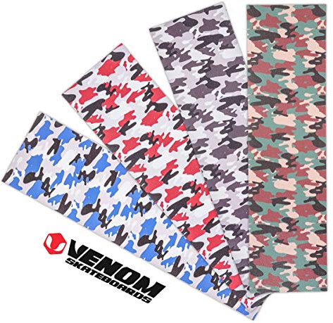 Venom Skateboards Pro Long Lasting Grip Tape 9 x 33 - Skateboard Accessories - Camo Red/Grey