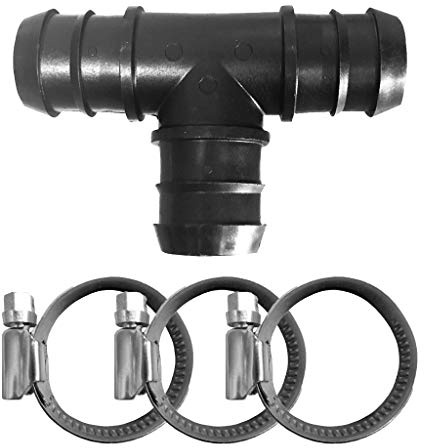 well2wellness® Schlauchverbinder T-Stück schwarz gerippt - 38 mm + 3 Schlauchschellen