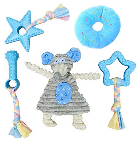 Volacopets Puppy Toys for Teething, Puppy Chew Toys for Small Dogs, Puppy Supplies, Blue, Small Breed Corgi Size, 5 Pack