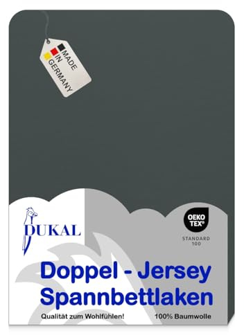 Dukal | Spannbettlaken | 90x200 – 100x200 cm | aus hochwertigem DOPPEL-Jersey | 100% Baumwolle | Farbe: anthrazit