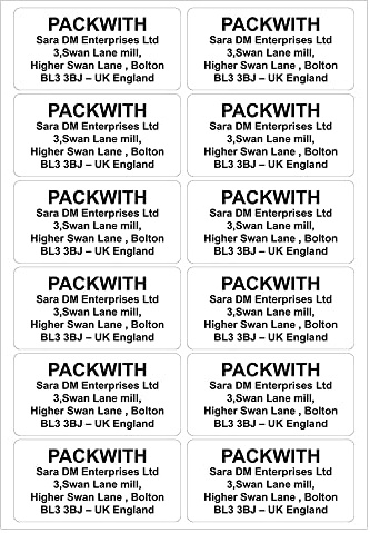 White Personalised Labels Stickers 12 Labels Per Sheet A4 (105 x 49.5mm) Address Labels Stickers Personalised, Return Address & Packagings Packwith®