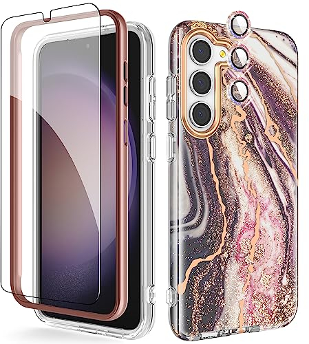 Chvelop 4-in-1 Samsung S23 Case with Screen Protector + Bumper & Camera Protector | Military-Grade Shockproof 360° Protection, Samsung Galaxy S23 Case Glossy Fade-Resistant Pattern Design (Black)