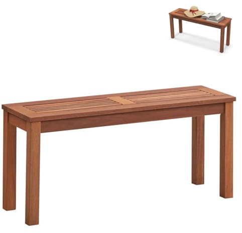 SFAREST 2-Seater Patio Bench, Solid Wooden Garden Slatted Bench, Rectangular Dining Seat for Yard, Park and Balcony (1, Brown)