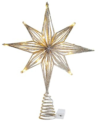 Harilla Weihnachtsbaumspitzen, Weihnachtsdekoration, beleuchtet, 3D-Moderne, beleuchtete Weihnachtsbaumspitze, Weihnachtsbaumdekoration, 25 cm Champagner