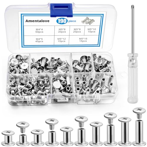 Amentalove Viti per Rilegatura e Mobili, Rivetti per Cuoio, Ribattini per Cuoio, Viti di Collegamento per Rilegatura, Pelle, Libro, Album, Cintura-M5 x 6/8/10/12/15mm