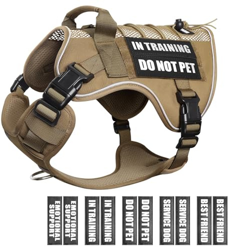 WINSEE Service Dog in Training Mesh Harness with 10 Pet Patches, Soft Air Mesh Breathable Tactical Dog Molle Vest, Reflective Military Pet Vest for Walking Hiking for Medium Dogs