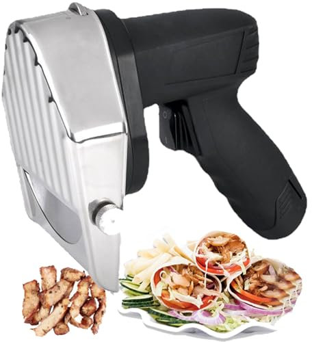 Coltello Giroscopico Elettrico a Batteria con 2 Lame e 2 Batterie, Affettatrice Portatile per Kebab Shawarma Taglierina da 80 W, Coltello da Taglio per Kebab a Spessore Regolabile 0-8 Mm