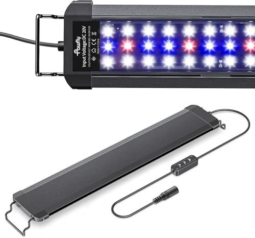Pawfly Lampe d'aquarium pour plantes, 14 W lumière pour aquarium, spectre complet pour bacs de 45 à 60 cm, lampe LED extensible avec modes jour/nuit & luminosité réglable pour eau douce