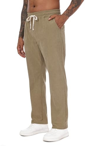 Yageshark - Pantaloni in corduroy da uomo modello chino, vestibilità regolare, con tasche e cintura elastica, ideali per ufficio, città e uso quotidiano, cachi, XL