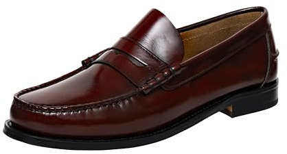Del Rosario Penny Loafer - Realizzato a mano in Portogallo - Blake machart in vera pelle, suola in pelle cucita, certificato LWG, Colore: rosso, 44 EU