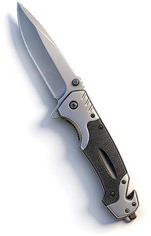 Coltello pieghevole lunghezza totale 22,5 cm - Coltellino affilato per esterni e da sopravvivenza con lama 10cm in acciaio inossidabile. Con clip da cintura e astuccio.