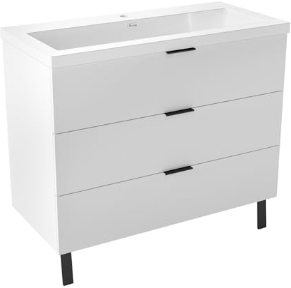 AICA Ensemble Meuble Salle de Bain 100cm avec Vasque - 3 tiroirs Blanc